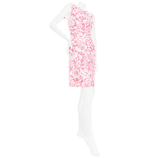 2017 White and Pink Cotton-Blend Rose Jacquard Sheath Dress