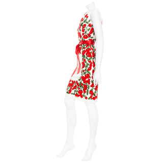 2012 White and Red Cotton Poppy Embroidered Sheath Dress