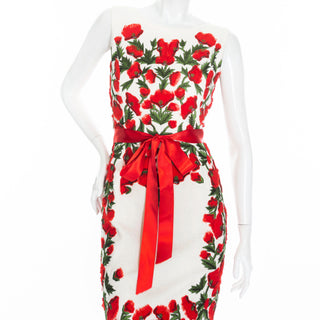 2012 White and Red Cotton Poppy Embroidered Sheath Dress