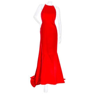 1990s Red Satin Crew Neck Bow Back Gown