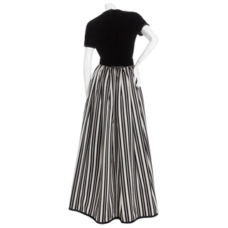 1980s Black Velvet Top and Silk Striped Skirt Set