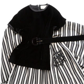 1980s Black Velvet Top and Silk Striped Skirt Set