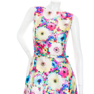 Oscar de la Renta 2016 Multicolored Silk–Cotton Floral Print A-Line Dress