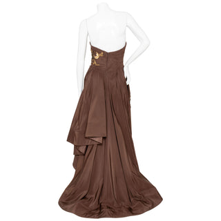 2014 Brown Embellished Strapless Gown