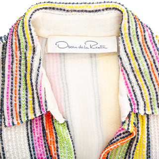 Vintage Multicolored Bead and Sequin Striped Collared Blouse