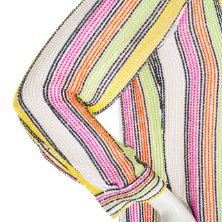 Vintage Multicolored Bead and Sequin Striped Collared Blouse