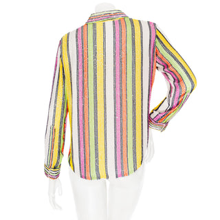 Vintage Multicolored Bead and Sequin Striped Collared Blouse