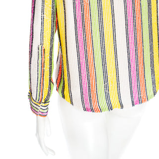 Vintage Multicolored Bead and Sequin Striped Collared Blouse