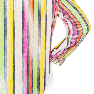 Vintage Multicolored Bead and Sequin Striped Collared Blouse