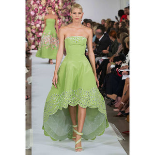 2015 Green Silk and Tulle Strapless Eyelet Gown