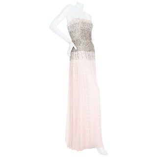 2012 Pink and White Silk Sequin Strapless Gown