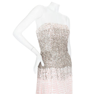 2012 Pink and White Silk Sequin Strapless Gown