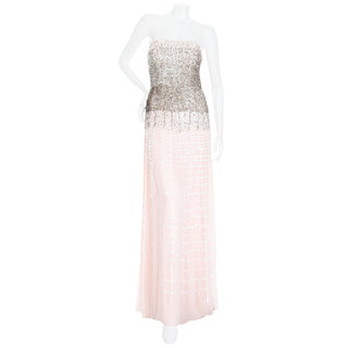 2012 Pink and White Silk Sequin Strapless Gown