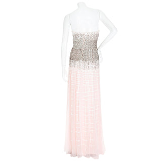 2012 Pink and White Silk Sequin Strapless Gown