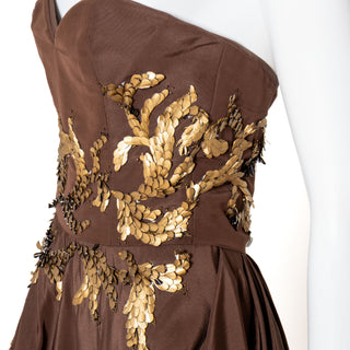 2014 Brown Embellished Strapless Gown