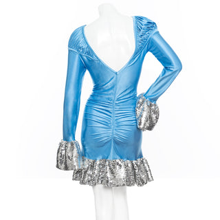 Blue Viscose-Blend Ruched Sequin Mini Dress