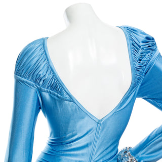 Blue Viscose-Blend Ruched Sequin Mini Dress