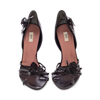 Vintage Black Leather 3D Floral Sandals 38
