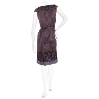 Purple Silk Print Beaded Sheath Dress