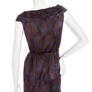 Purple Silk Print Beaded Sheath Dress