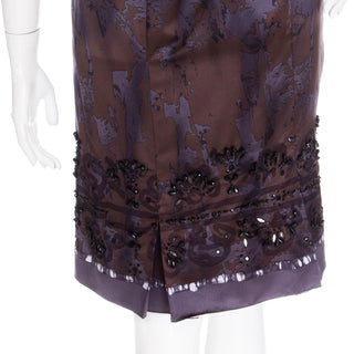 Purple Silk Print Beaded Sheath Dress