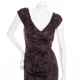 Purple Silk Print Beaded Sheath Dress