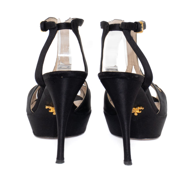Prada Black Satin Platform Sandals