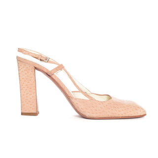 Pink Suede Leather Square-Toe Slingback Pumps