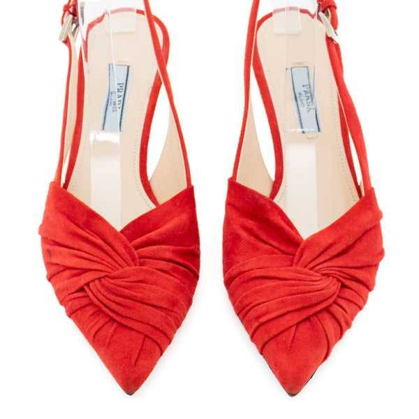 Prada Red Suede Slingback Pumps
