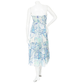 Blue and White Cotton-Silk Printed Convertible Skirt Dress