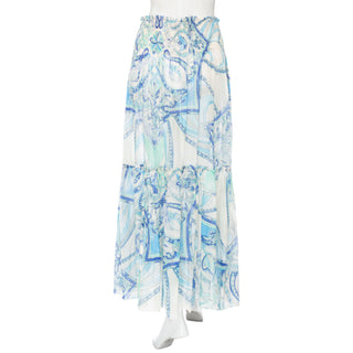 Blue and White Cotton-Silk Printed Convertible Skirt Dress