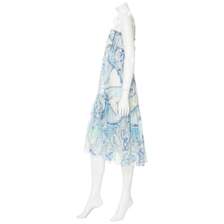 Blue and White Cotton-Silk Printed Convertible Skirt Dress