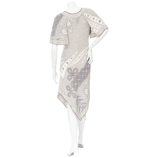 1960s Gray and White Silk Printed Two-Piece Dress and Pants Set