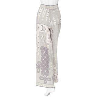 1960s Gray and White Silk Printed Two-Piece Dress and Pants Set
