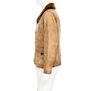 RRL Brown Leather Shearling-Collar Jacket