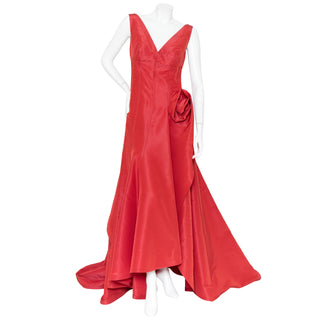 Red Gathered Sculptural Gown