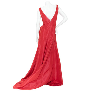 Red Gathered Sculptural Gown