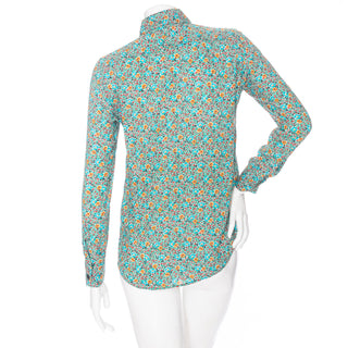 Multicolored Viscose Floral-Print Long Sleeve Button Down Shirt