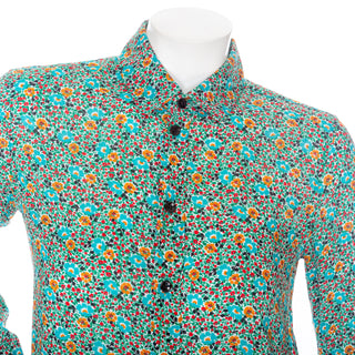 Multicolored Viscose Floral-Print Long Sleeve Button Down Shirt