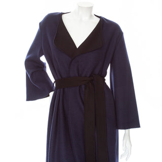 Navy and Black Wool Double-Face Belted Coat