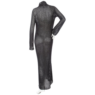 Black Cashmere Crochet Turtleneck Maxi Dress