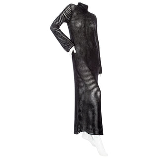 Black Cashmere Crochet Turtleneck Maxi Dress