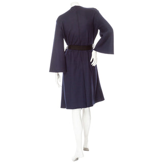 Navy and Black Wool Double-Face Belted Coat