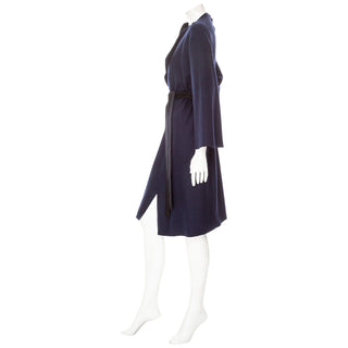 Navy and Black Wool Double-Face Belted Coat