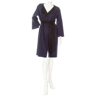 Navy and Black Wool Double-Face Belted Coat