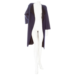 Navy and Black Wool Double-Face Belted Coat