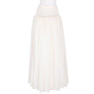 2018 Ivory Silk Cartridge-Pleat Wide-Band Skirt