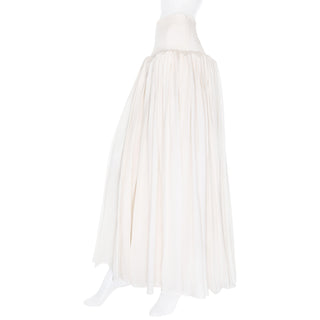 2018 Ivory Silk Cartridge-Pleat Wide-Band Skirt