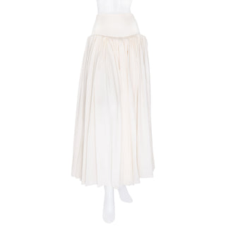 2018 Ivory Silk Cartridge-Pleat Wide-Band Skirt