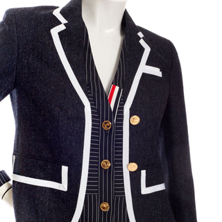 Navy Wool Pinstriped Jacket and Pants Suit